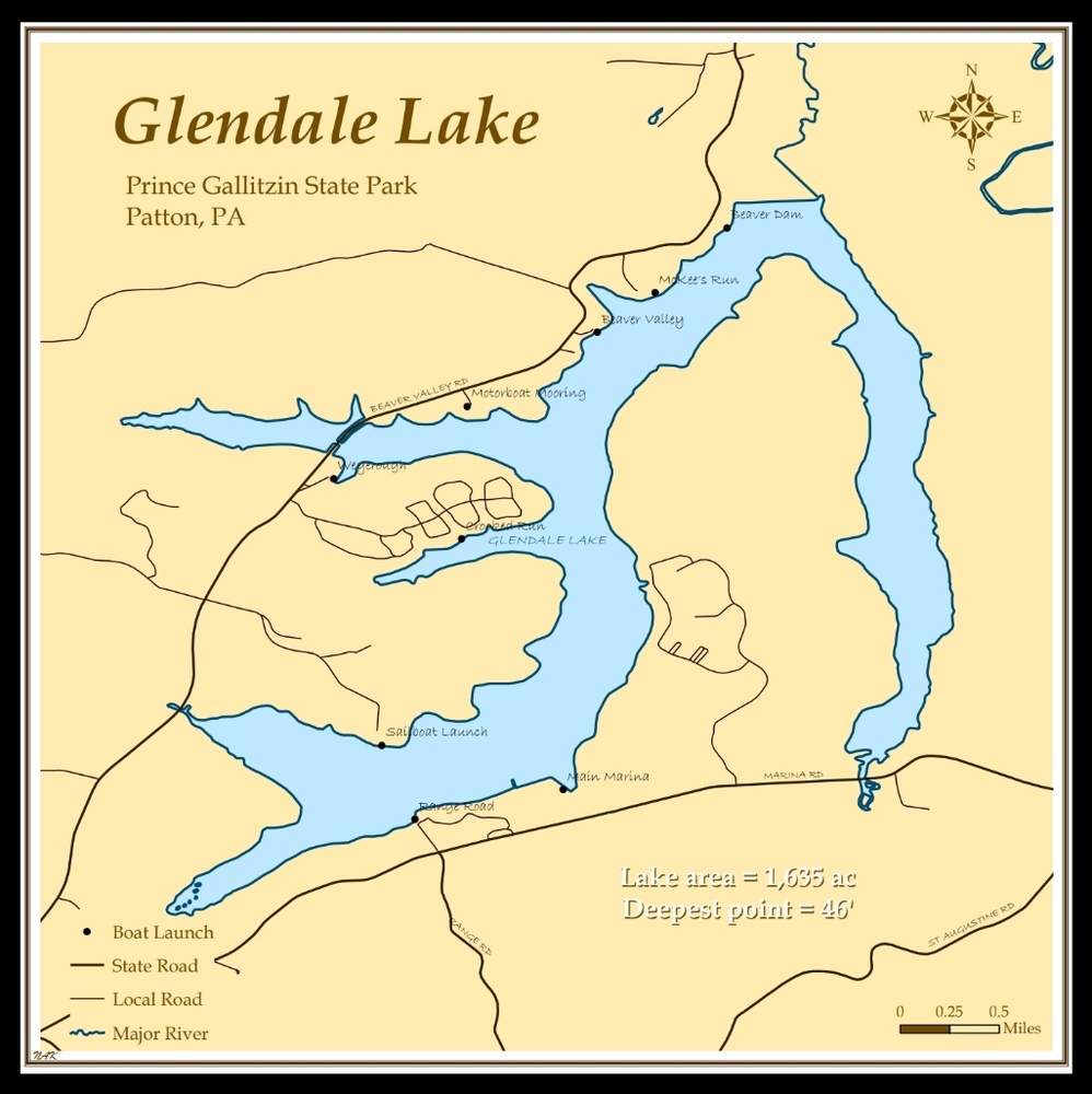 12"x 12" Vintage Style Glendale Lake Map